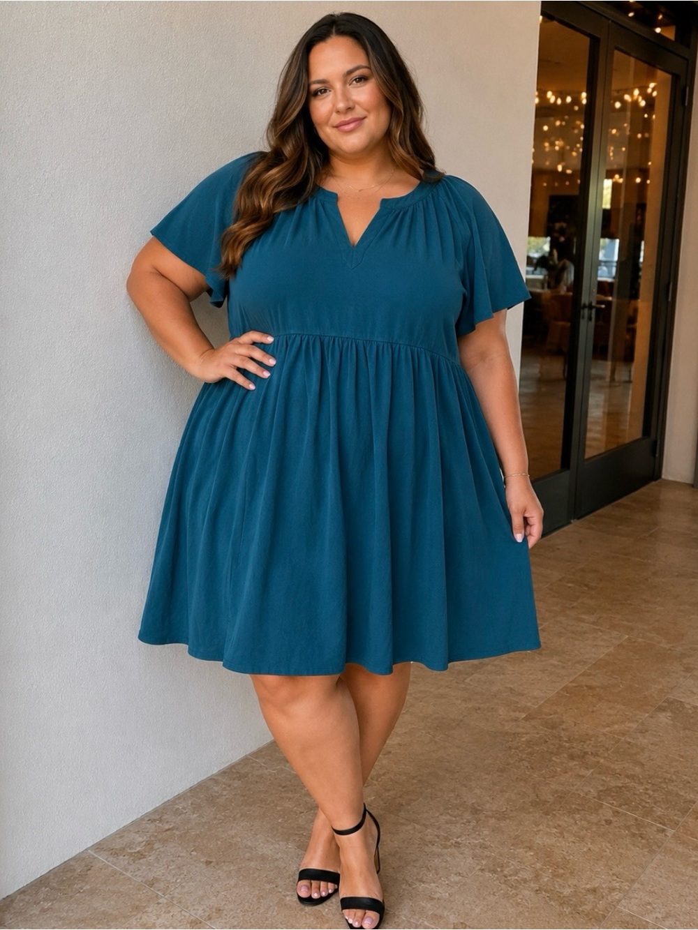 Torrid Teal Flowy Mini Dress Size 2 2X Plus Flowy Short Sleeve
